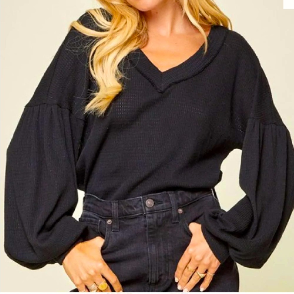 NWOT - Andrée By Unit - V-Neck Waffle Knit Puff Sleeve Top (Size 3X - 24/26)